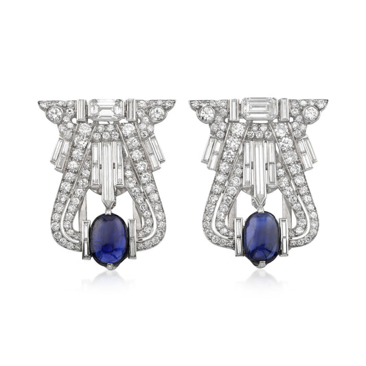 1930s Platinum Sapphire & Diamond Brooch front