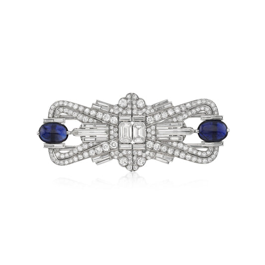 1930s Platinum Sapphire & Diamond Brooch front