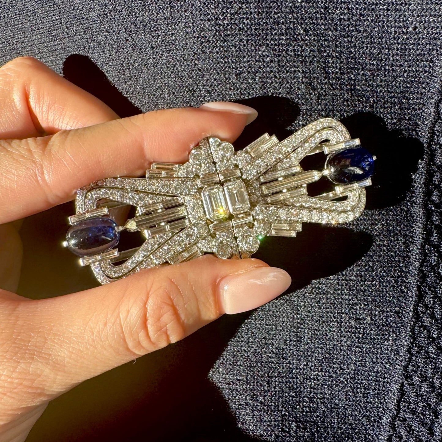 1930s Platinum Sapphire & Diamond Brooch front