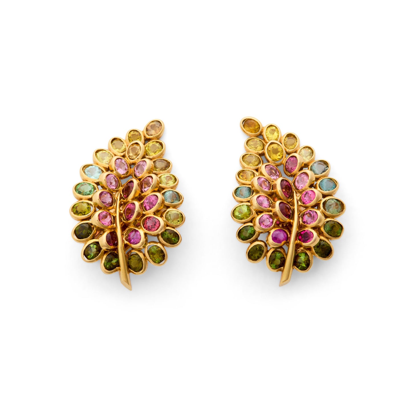 Rene Boivin 1950s 18KT Yellow Gold Sapphire Feuilles Earrings front