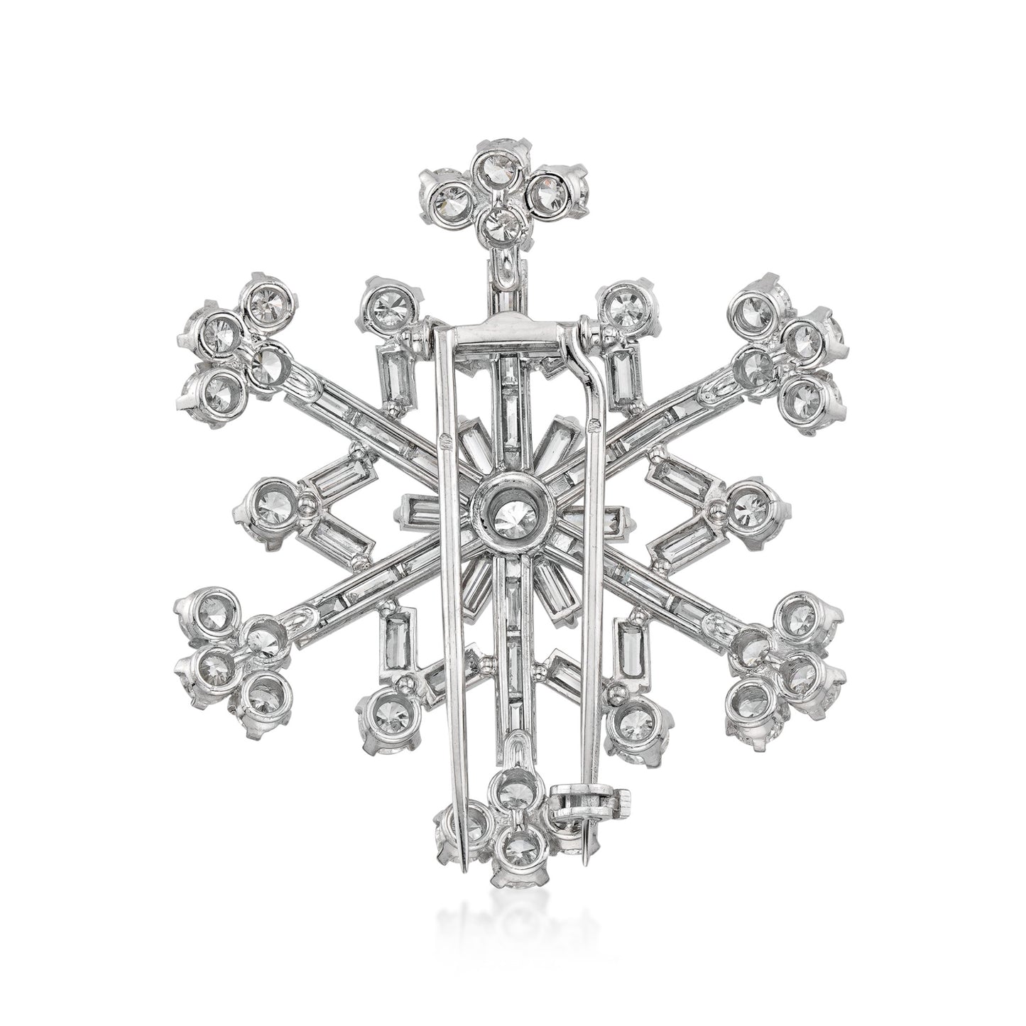 French 1950s Platinum Diamond Snowflake Brooch back