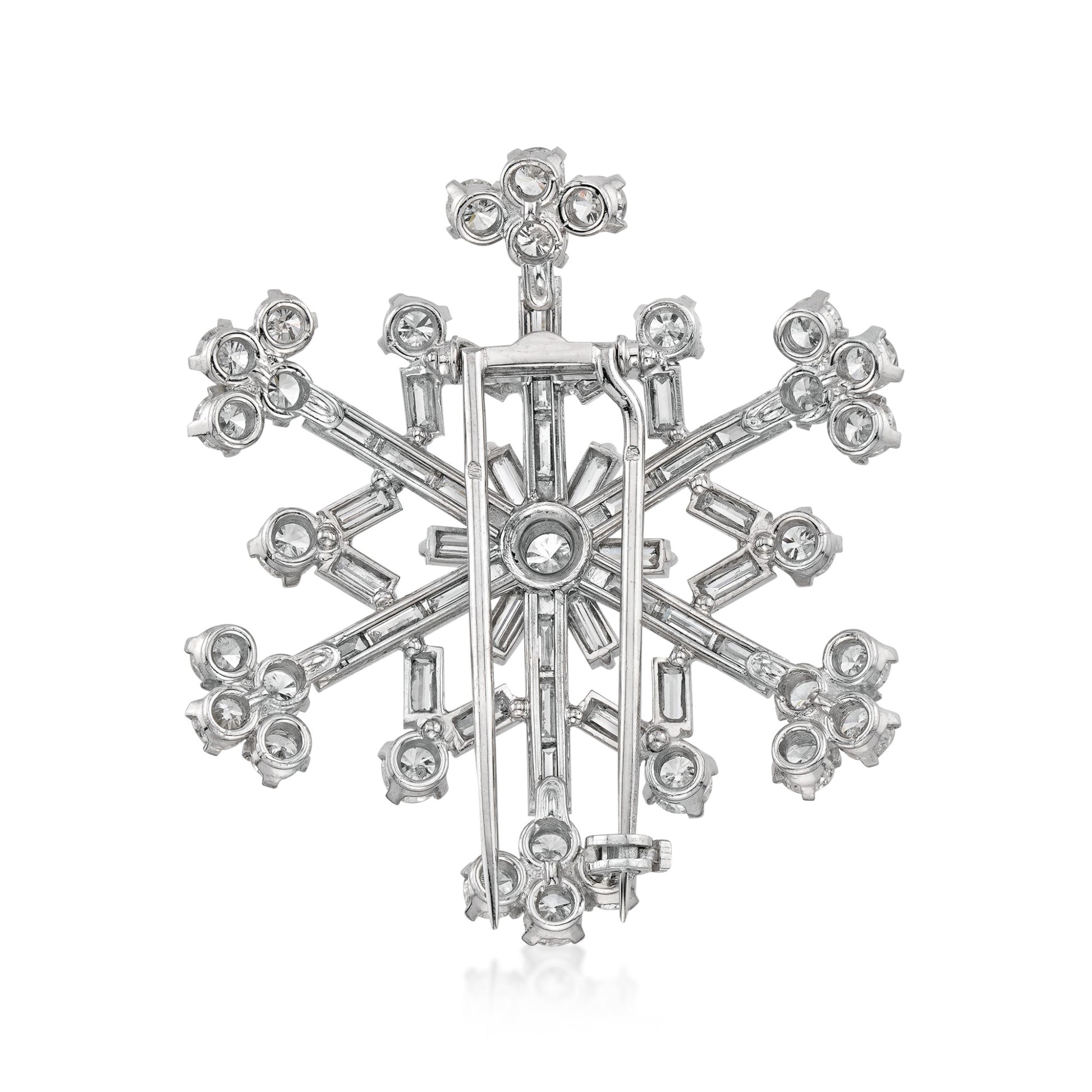 French 1950s Platinum Diamond Snowflake Brooch back