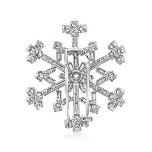 French 1950s Platinum Diamond Snowflake Brooch back