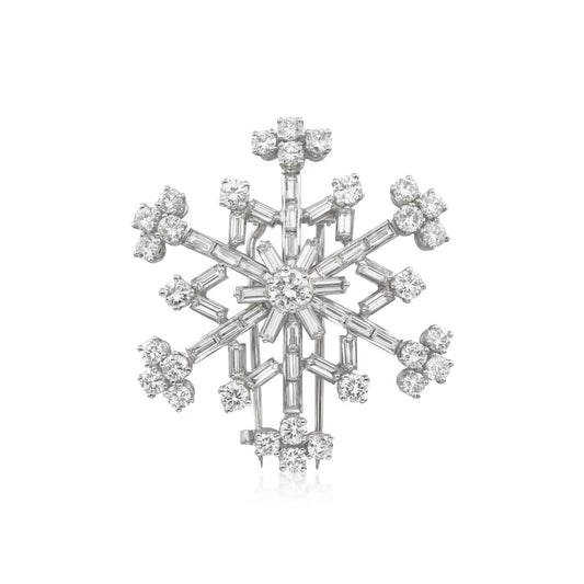 French 1950s Platinum Diamond Snowflake Brooch front
