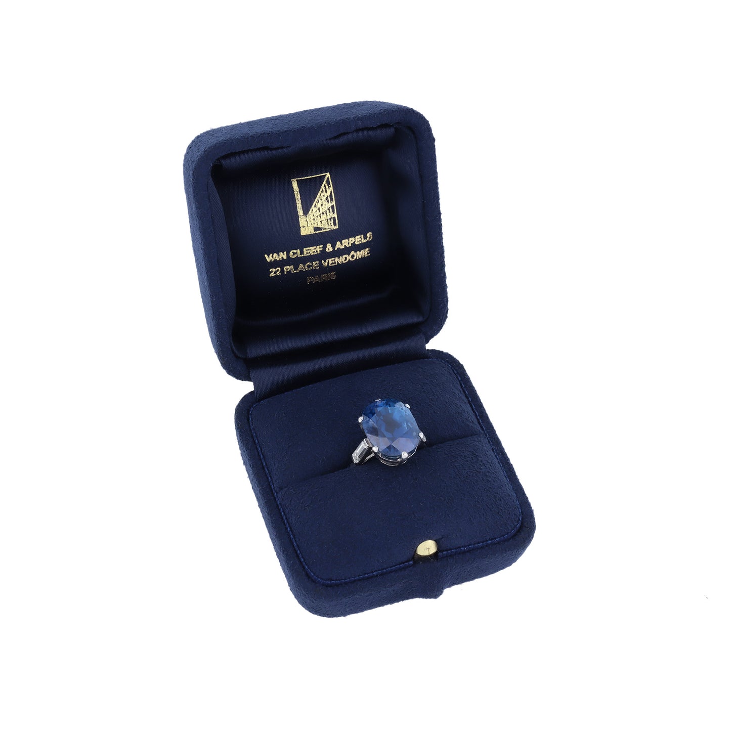 Van Cleef & Arpels French 1930s Platinum Sapphire & Diamond Ring in box