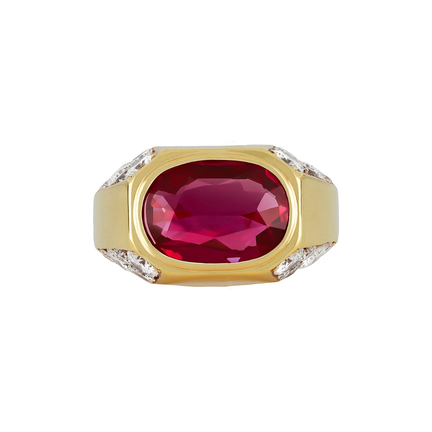 Bulgari 1970s 18KT Yellow Gold Ruby & Diamond Ring front