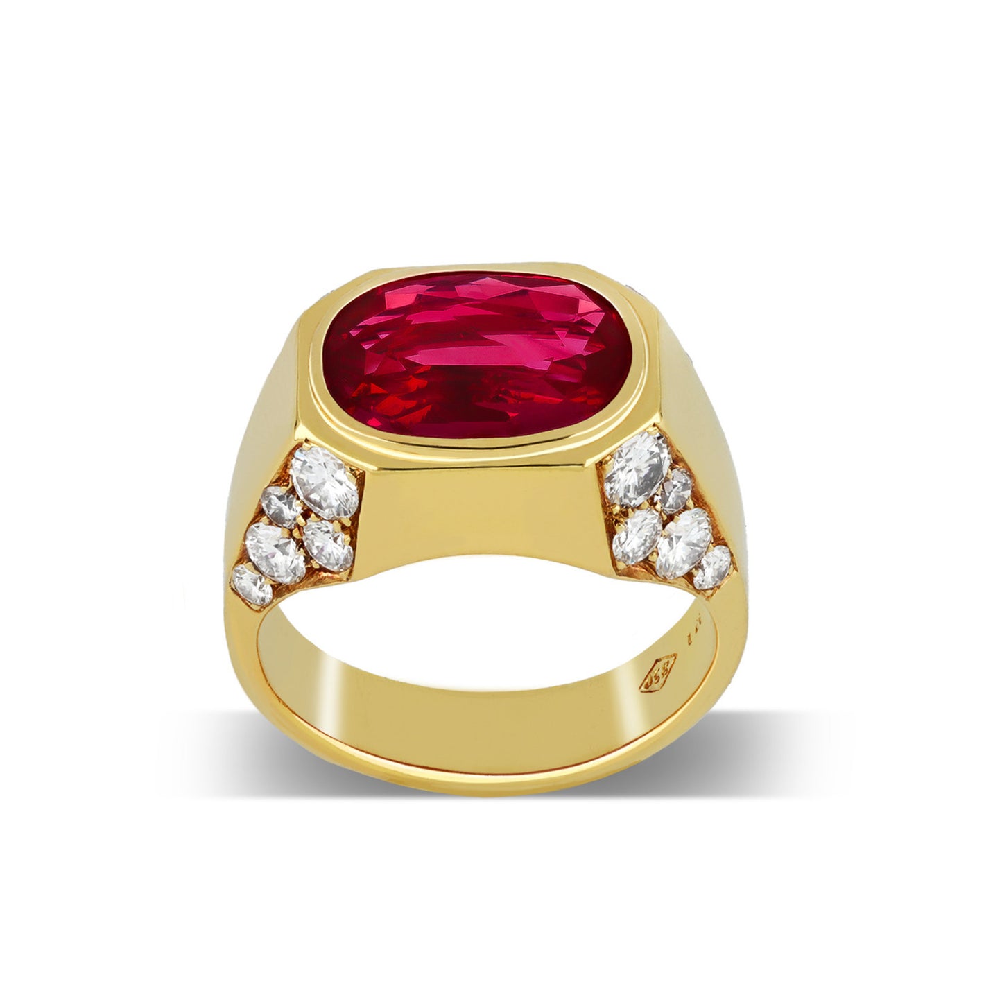 Bulgari 1970s 18KT Yellow Gold Ruby & Diamond Ring profile