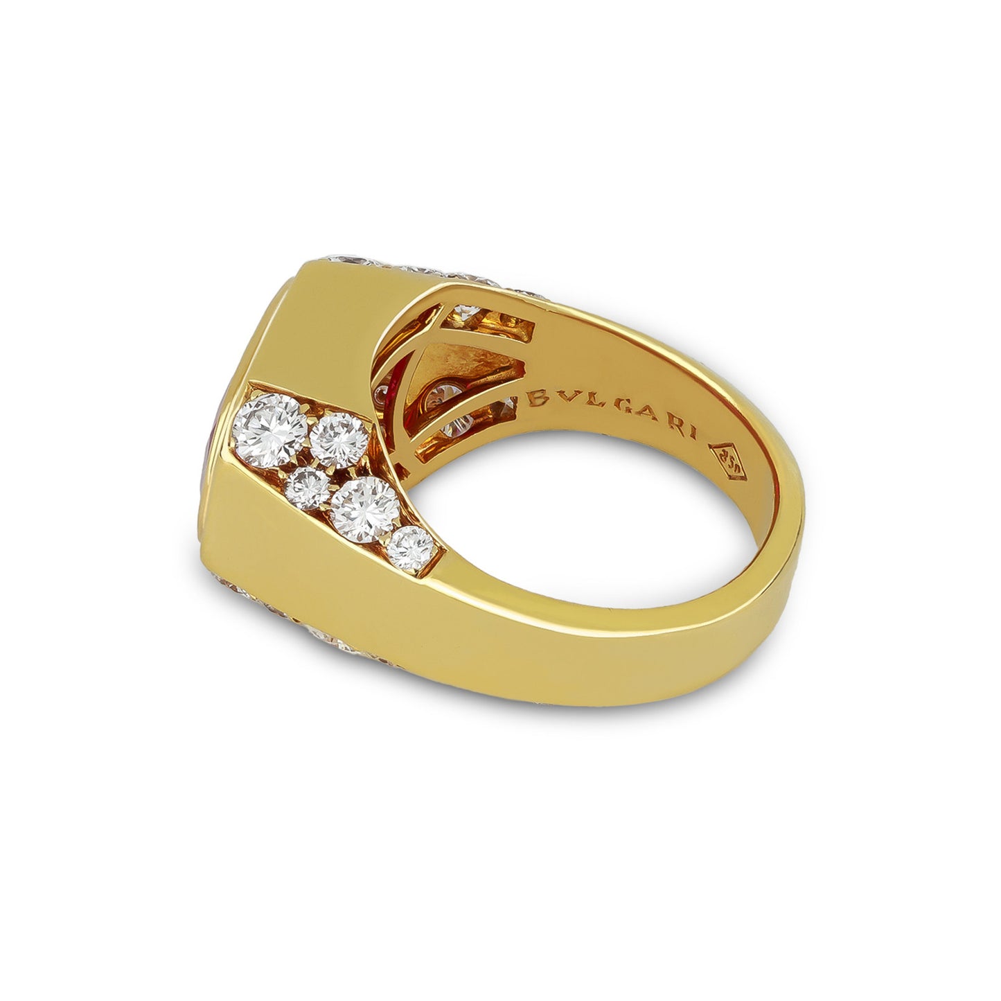 Bulgari 1970s 18KT Yellow Gold Ruby & Diamond Ring profile