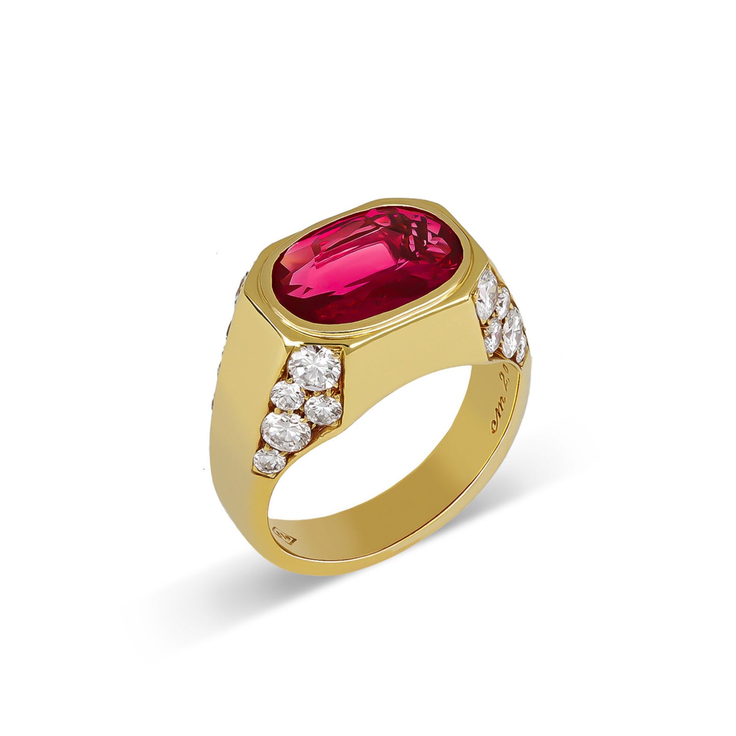 Bulgari 1970s 18KT Yellow Gold Ruby & Diamond Ring profile