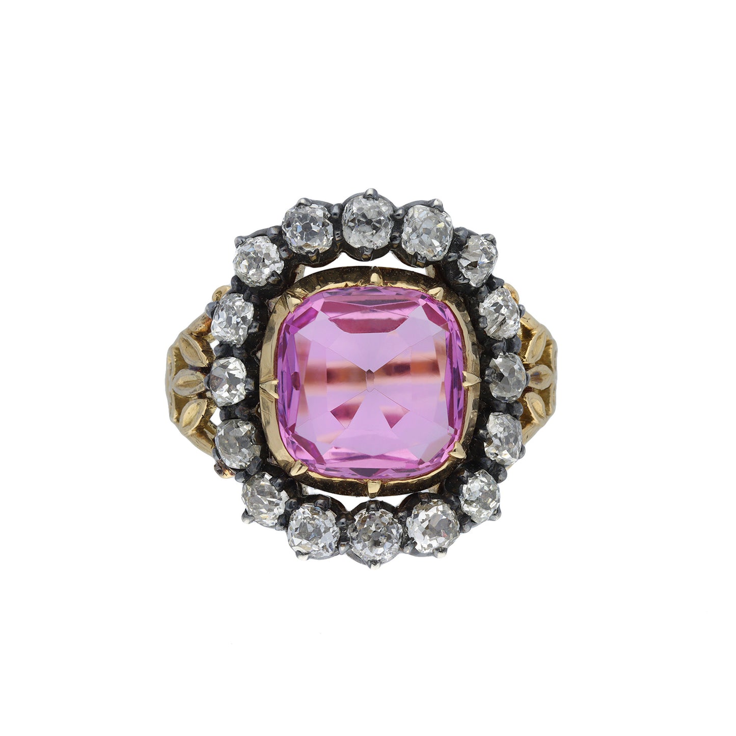English Victorian Silver & 18KT Yellow Gold Topaz & Diamond Ring front
