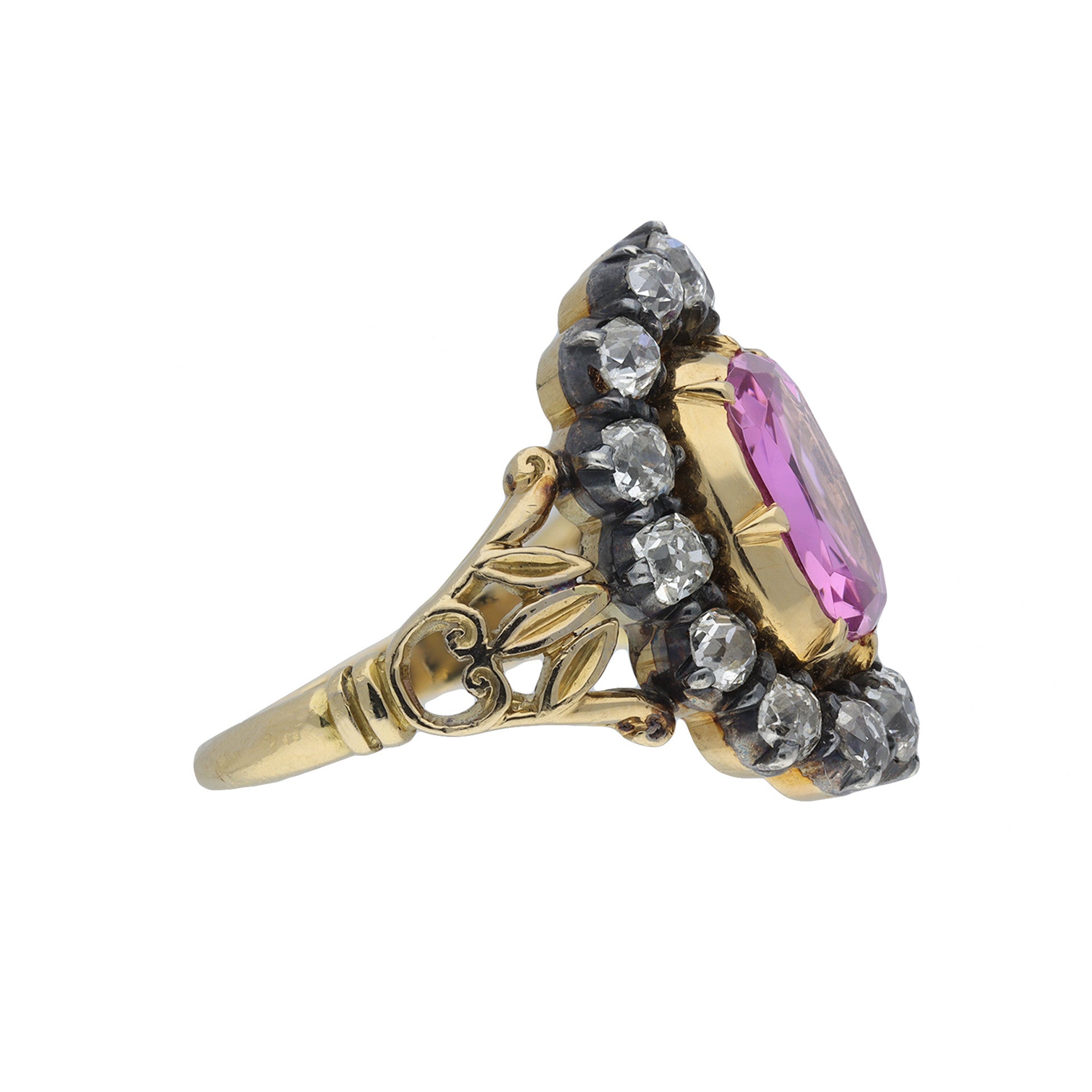 English Victorian Silver & 18KT Yellow Gold Topaz & Diamond Ring side