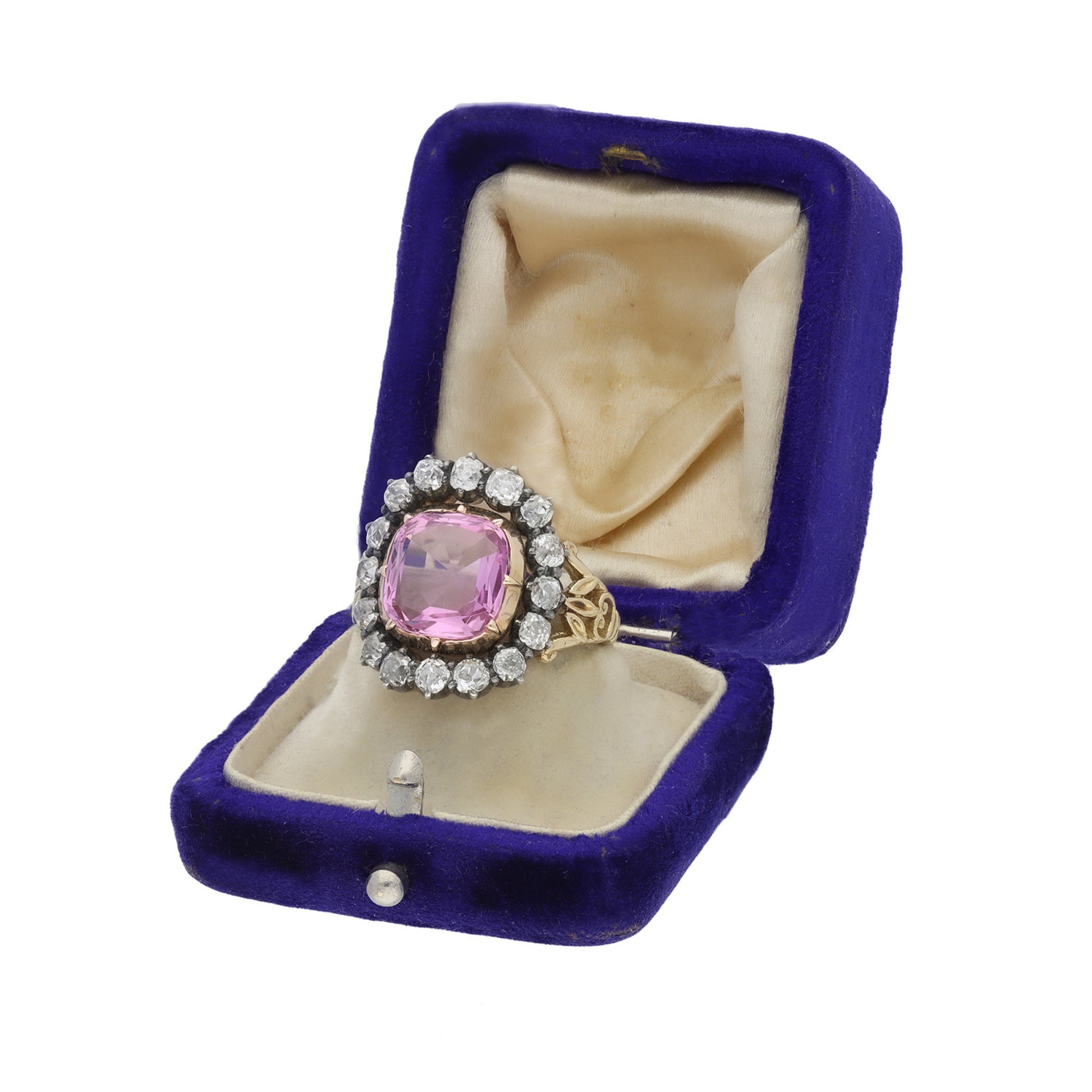 English Victorian Silver & 18KT Yellow Gold Topaz & Diamond Ring in box