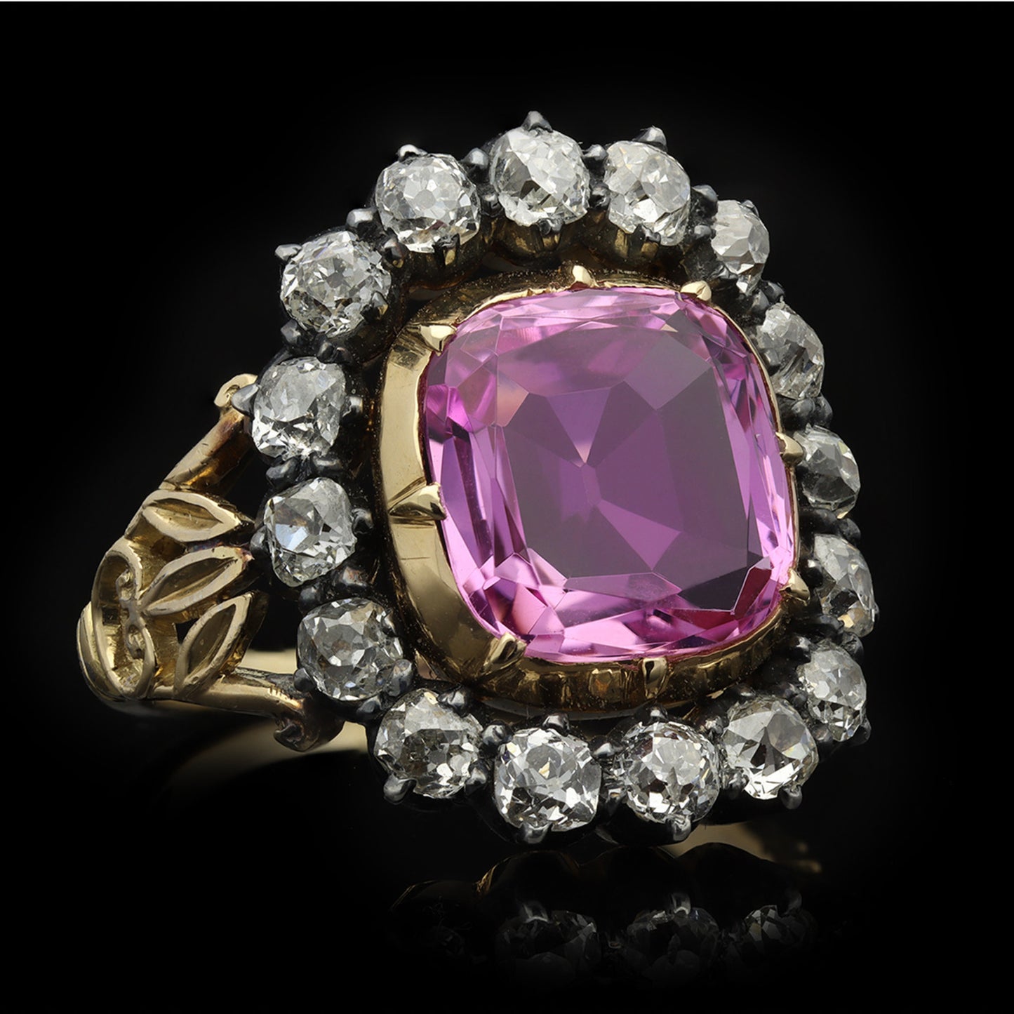 English Victorian Silver & 18KT Yellow Gold Topaz & Diamond Ring front