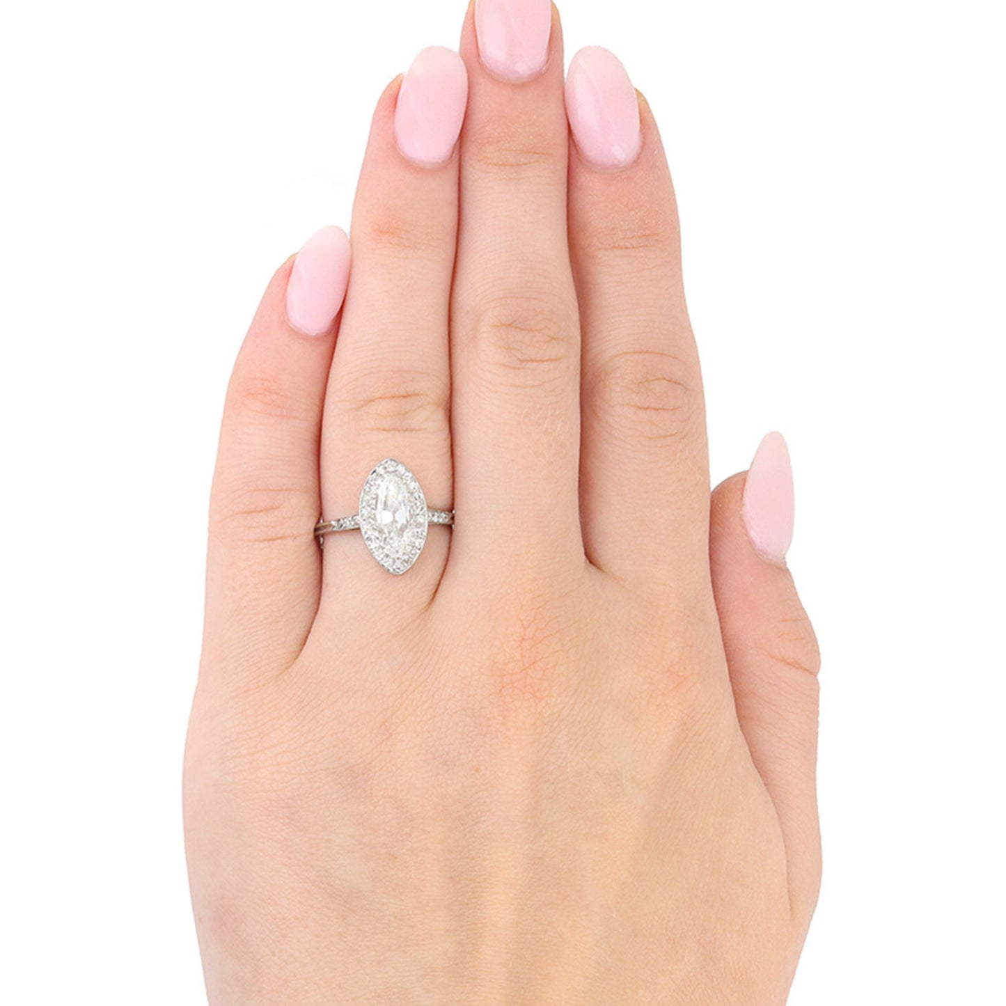 Rene Boivin French Victorian Platinum Diamond Ring on finger