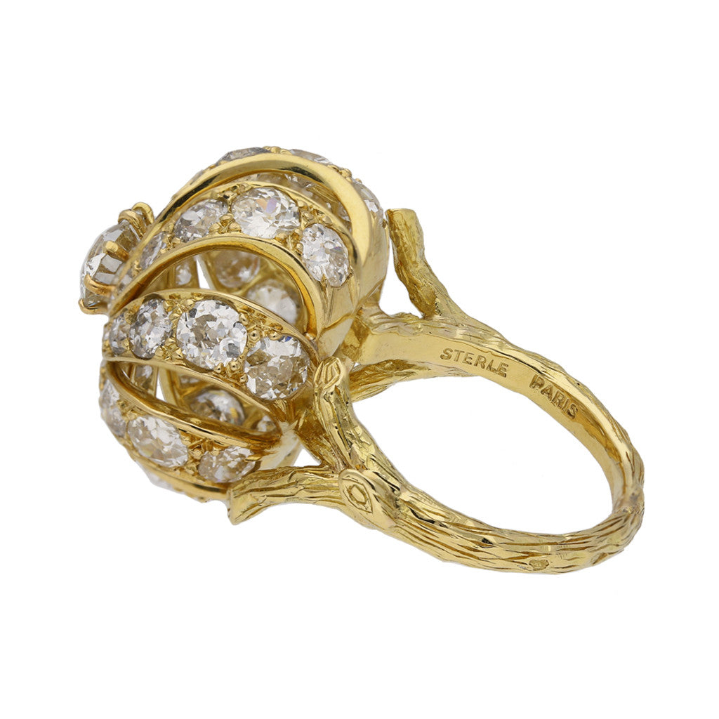 Pierre Sterle Paris 1970s 18KT Yellow Gold Diamond Ring side