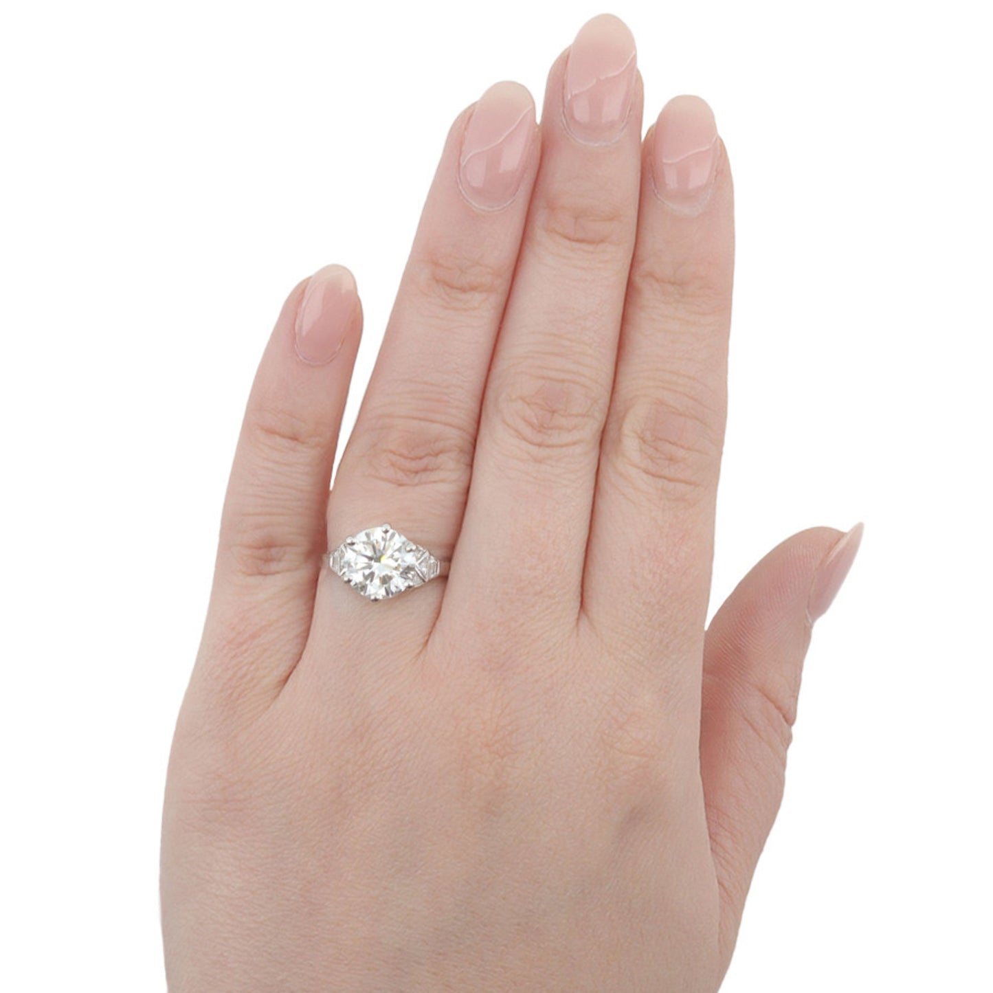 Bulgari 1950s Platinum Diamond Ring on finger