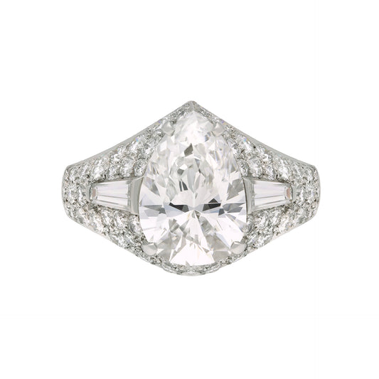 Bulgari Italy 1960s Platinum Diamond Trombino Ring front
