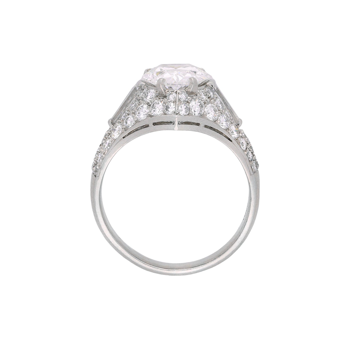 Bulgari Italy 1960s Platinum Diamond Trombino Ring profile