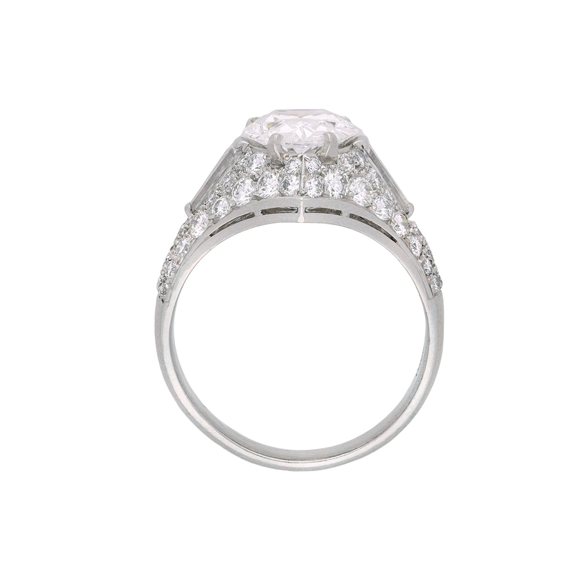 Bulgari Italy 1960s Platinum Diamond Trombino Ring profile