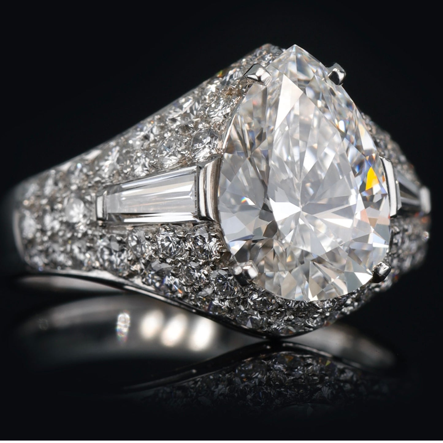 Bulgari Italy 1960s Platinum Diamond Trombino Ring side