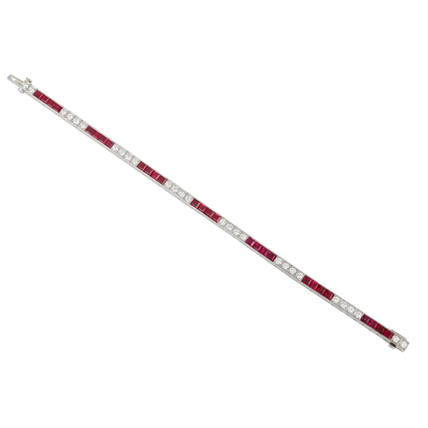 American Art Deco Platinum & Iridium Ruby & Diamond Bracelet front