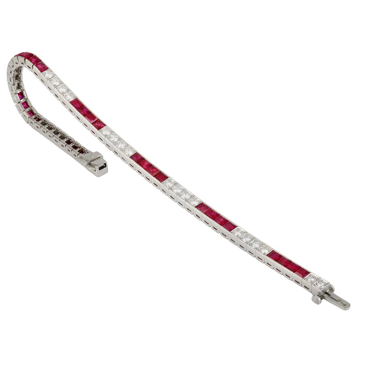 American Art Deco Platinum & Iridium Ruby & Diamond Bracelet front