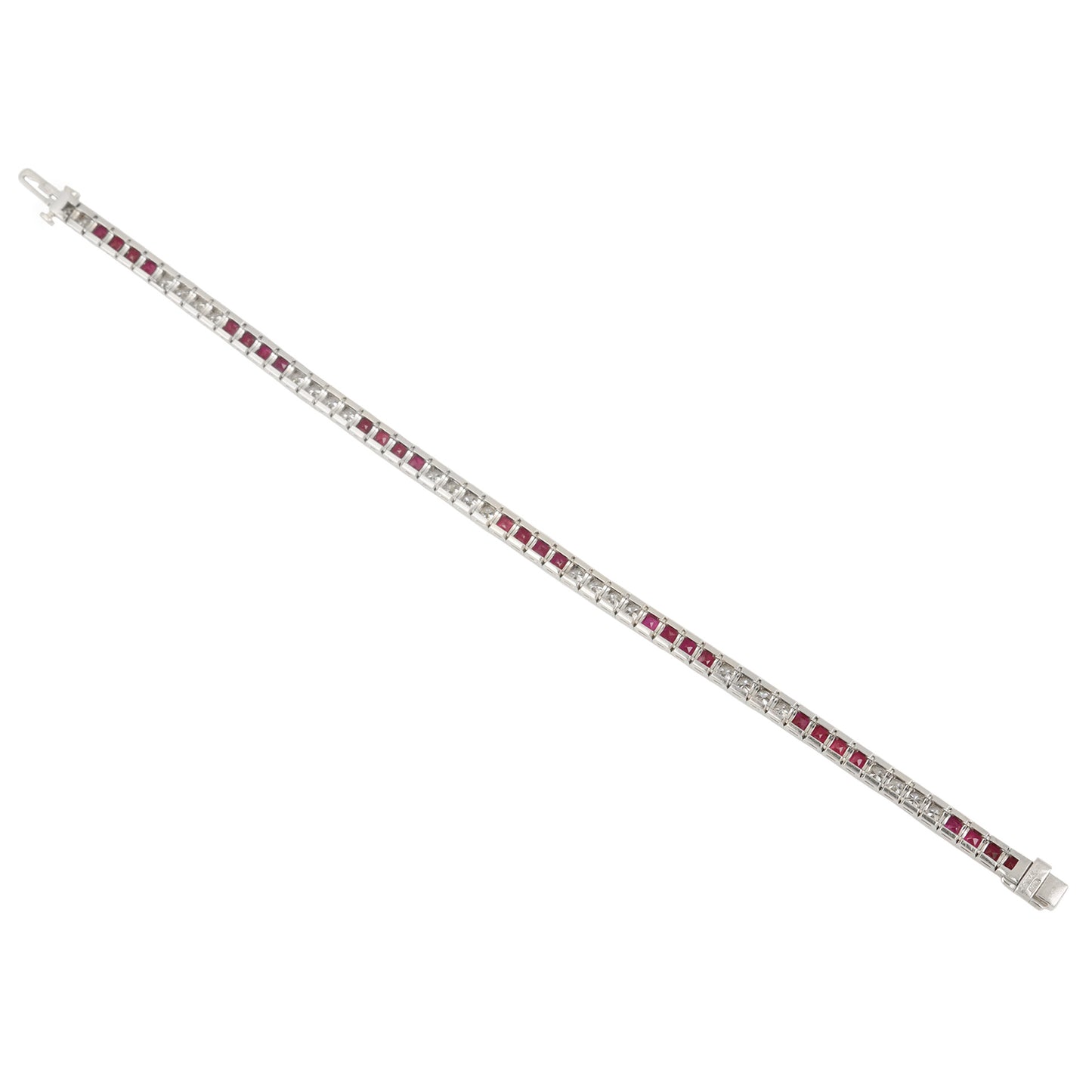 American Art Deco Platinum & Iridium Ruby & Diamond Bracelet back