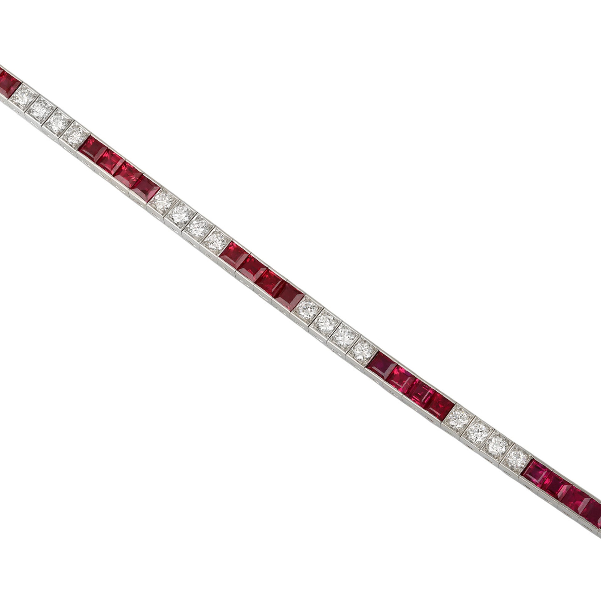 American Art Deco Platinum & Iridium Ruby & Diamond Bracelet close up