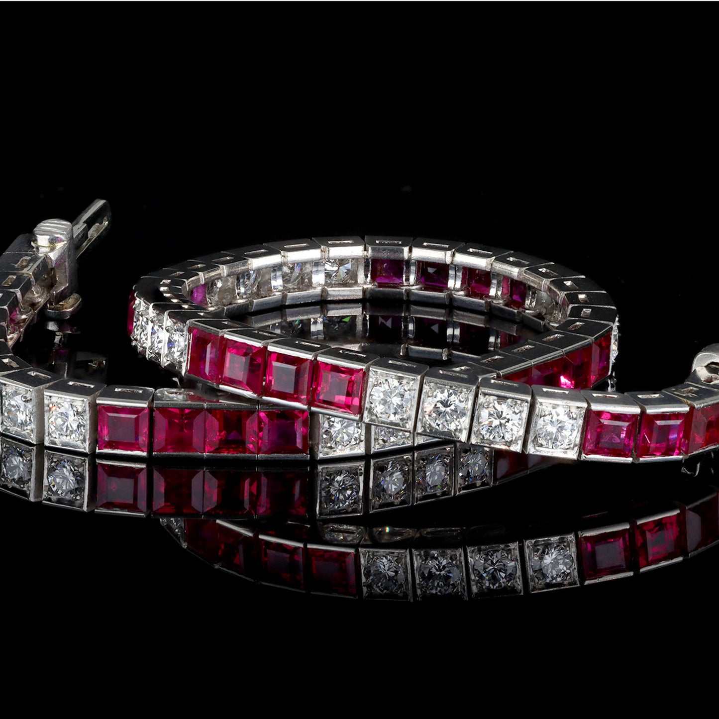 American Art Deco Platinum & Iridium Ruby & Diamond Bracelet front