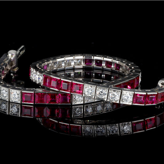 American Art Deco Platinum & Iridium Ruby & Diamond Bracelet front