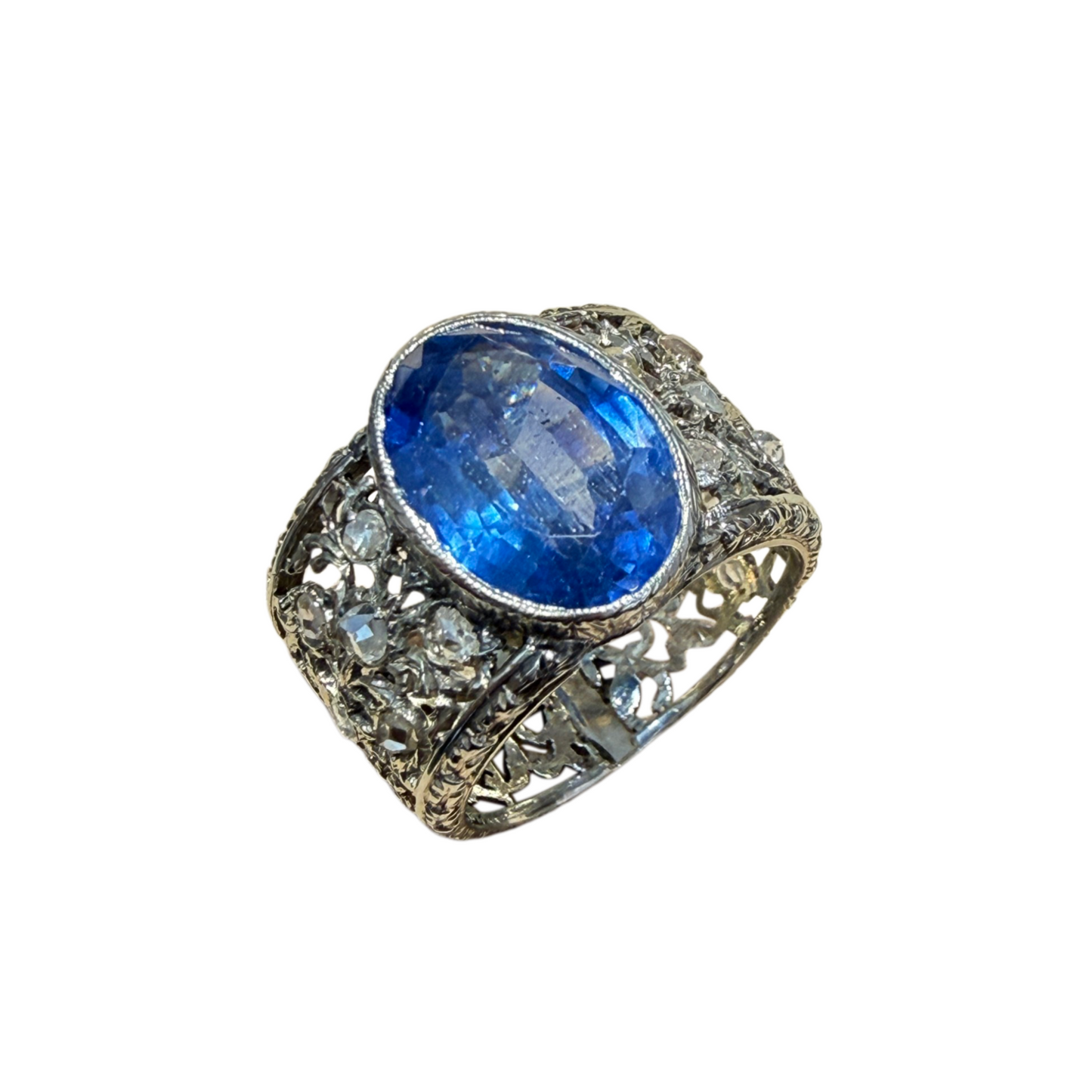 Buccellati 1950s 18KT White Gold Sapphire & Diamond Ring front