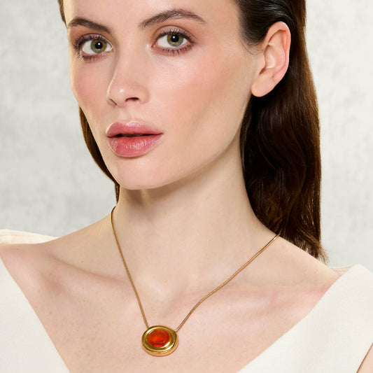 Tiffany & Co. 18KT Yellow Gold Opal Necklace on neck