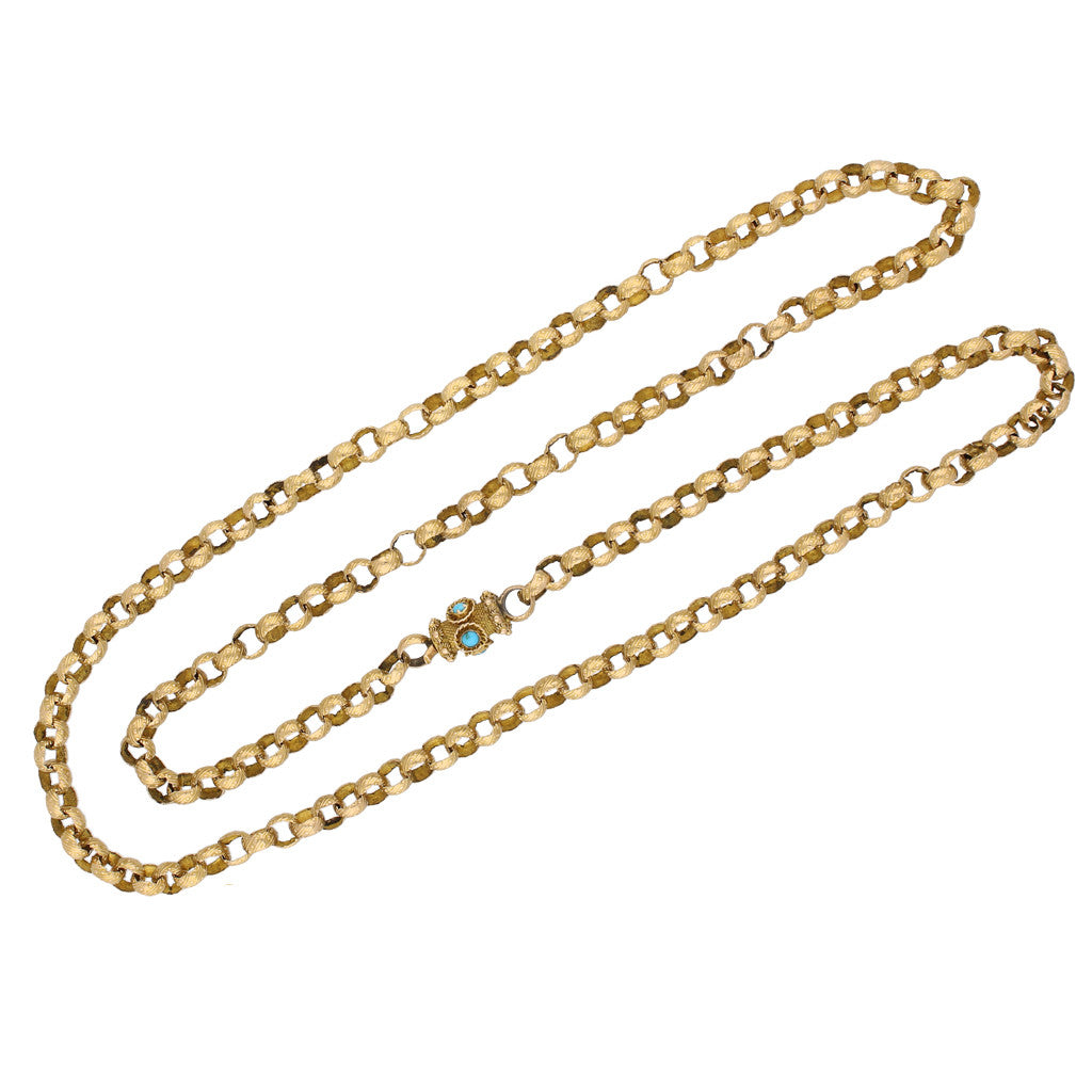English Georgian 18KT Yellow Gold Turquoise Necklace front