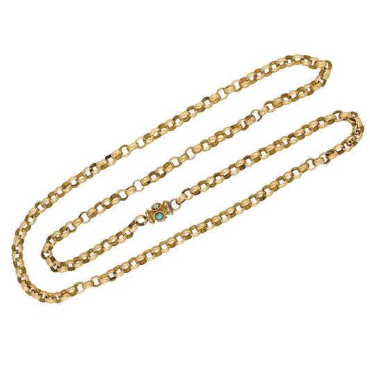 English Georgian 18KT Yellow Gold Turquoise Necklace front