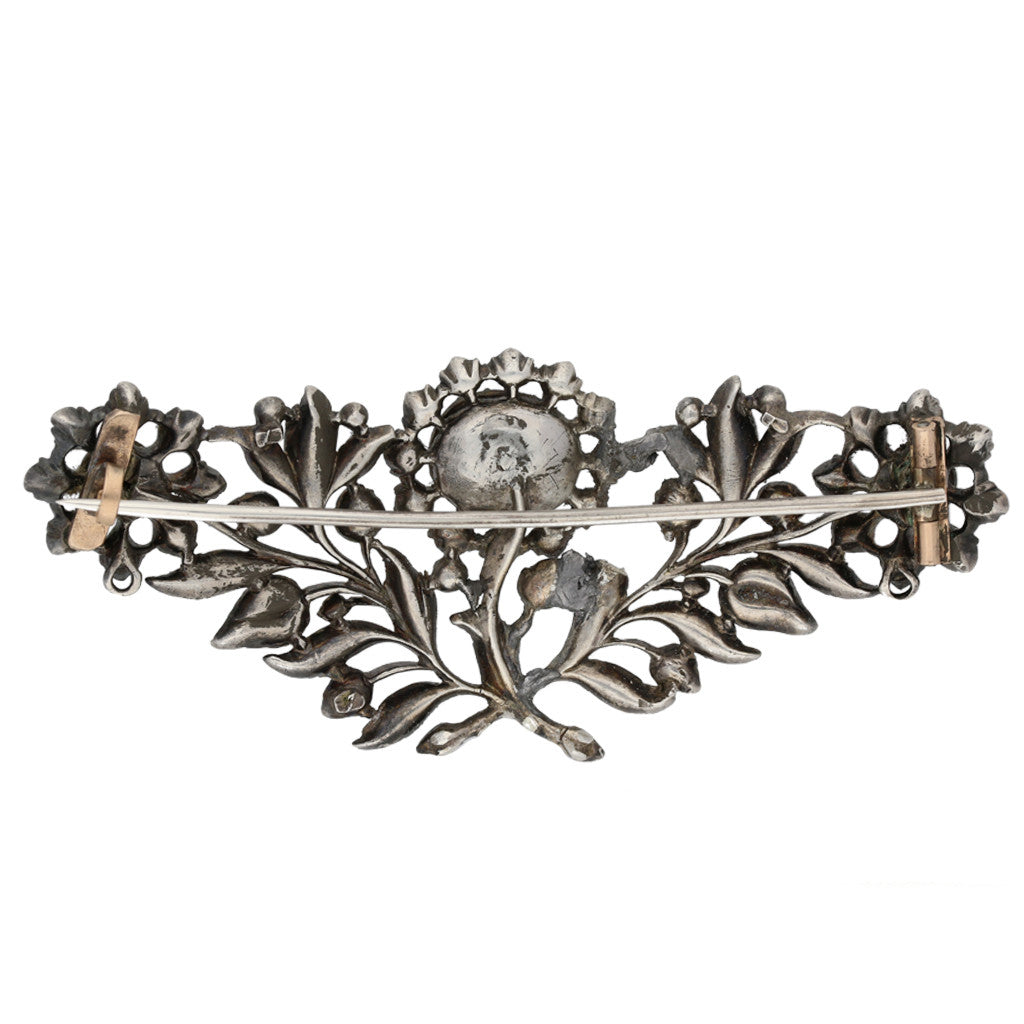 English Georgian Silver & 18KT Yellow Gold Diamond Brooch back