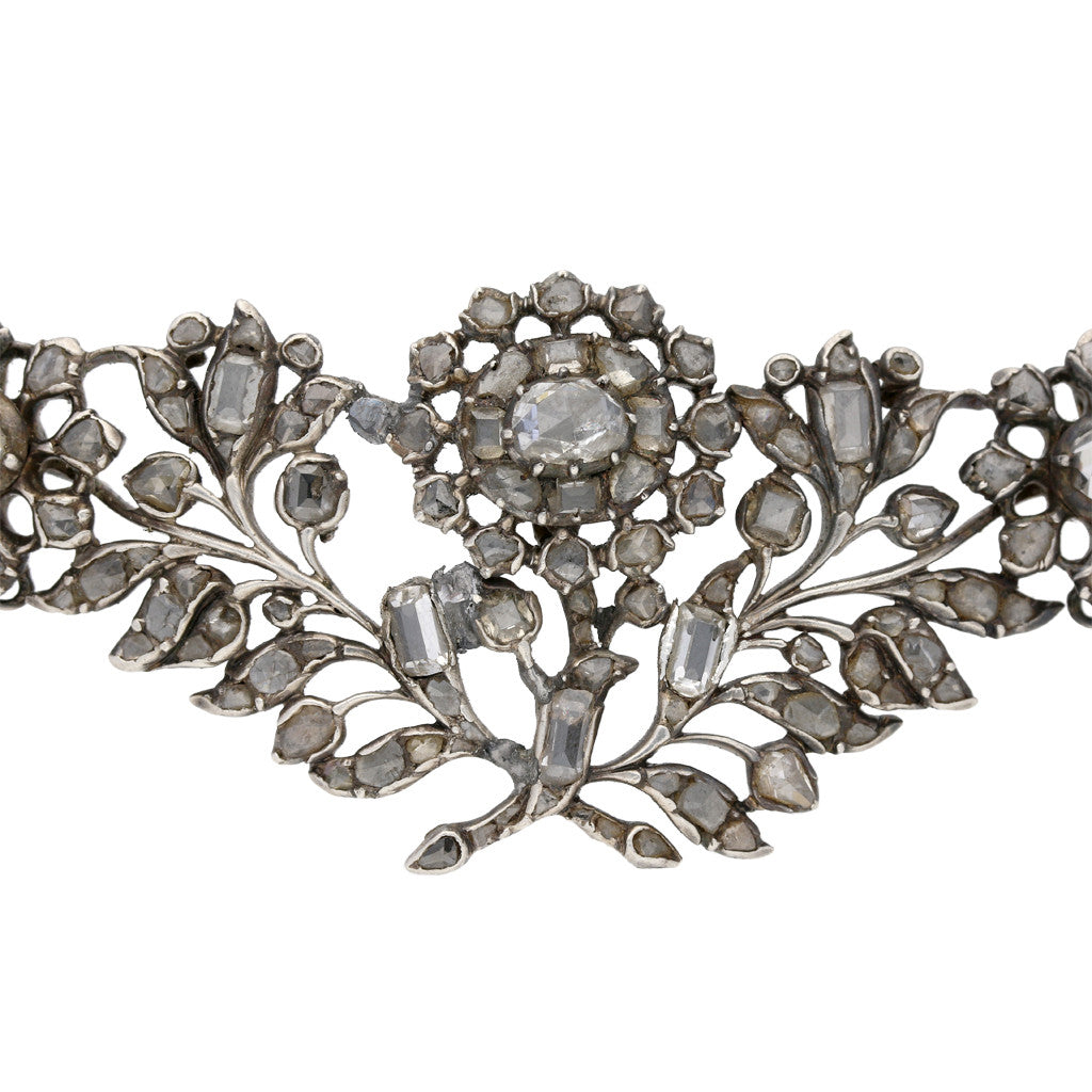 English Georgian Silver & 18KT Yellow Gold Diamond Brooch close-up details