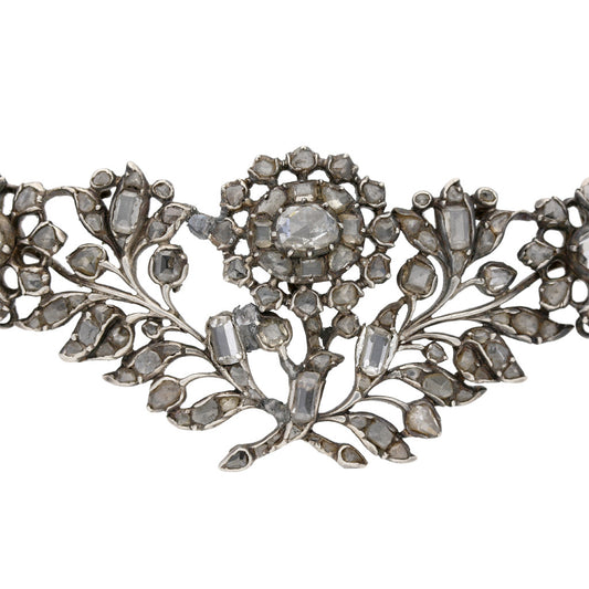 English Georgian Silver & 18KT Yellow Gold Diamond Brooch close-up details