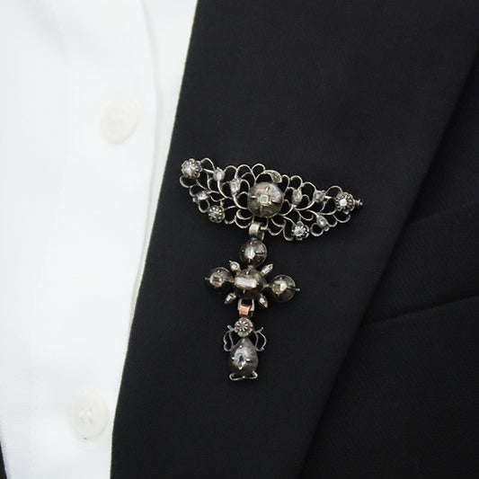 Georgian Silver Diamond Brooch on lapel