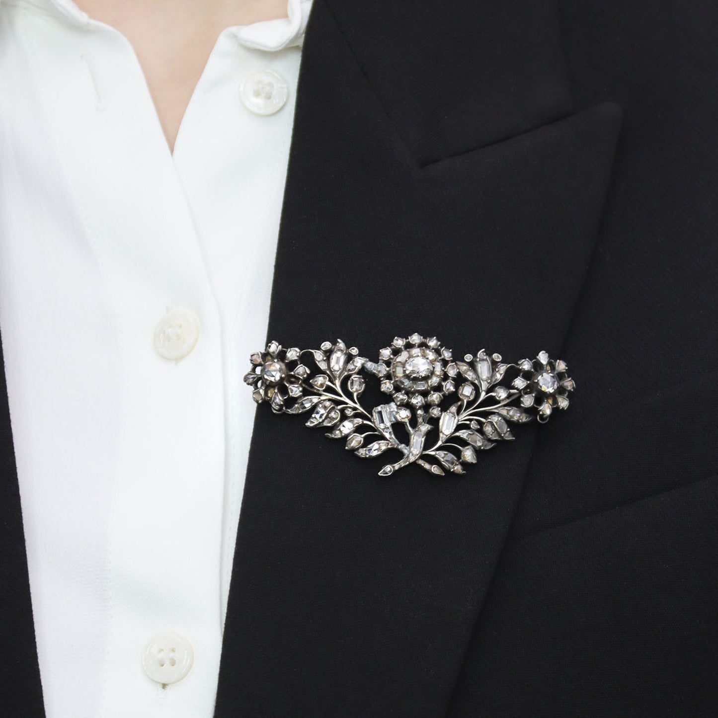 English Georgian Silver & 18KT Yellow Gold Diamond Brooch on lapel