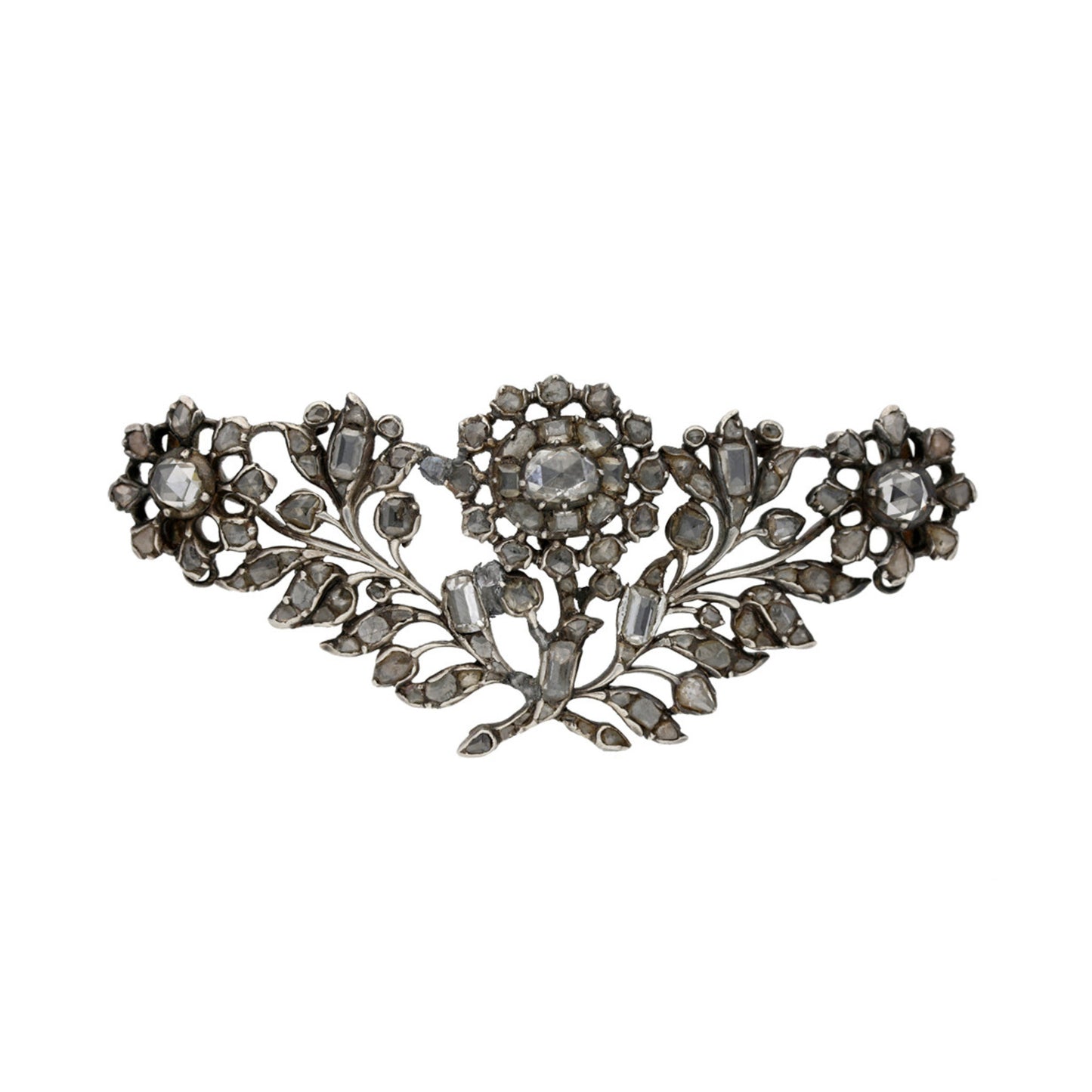 English Georgian Silver & 18KT Yellow Gold Diamond Brooch front