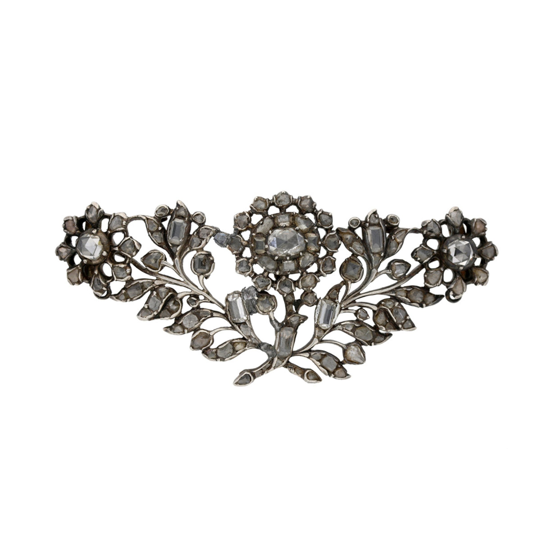 English Georgian Silver & 18KT Yellow Gold Diamond Brooch front