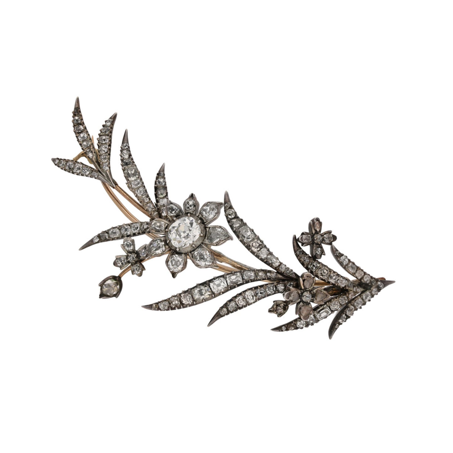 Georgian Silver & 18KT Rose Gold Diamond Brooch front