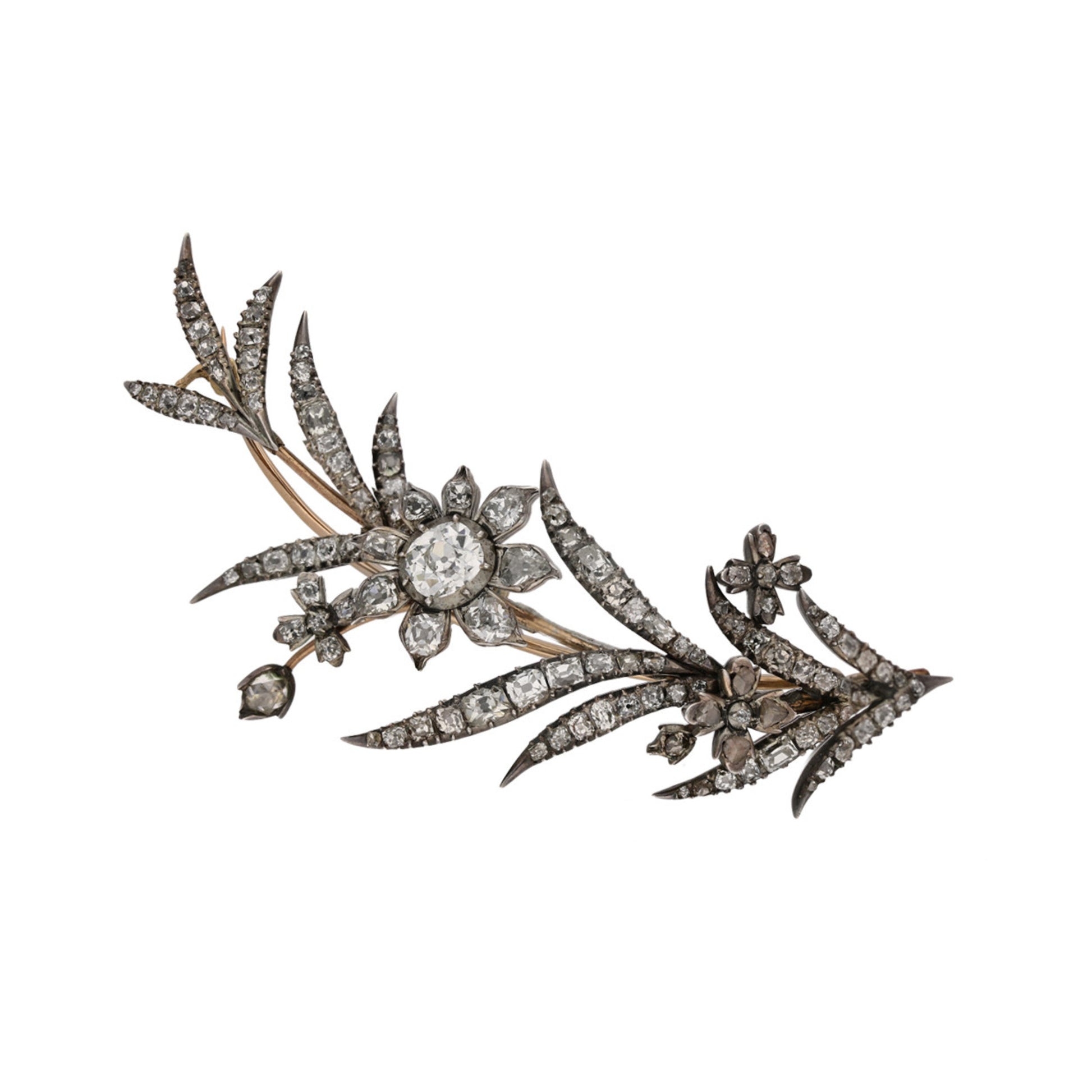 Georgian Silver & 18KT Rose Gold Diamond Brooch front