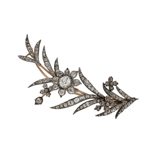 Georgian Silver & 18KT Rose Gold Diamond Brooch front