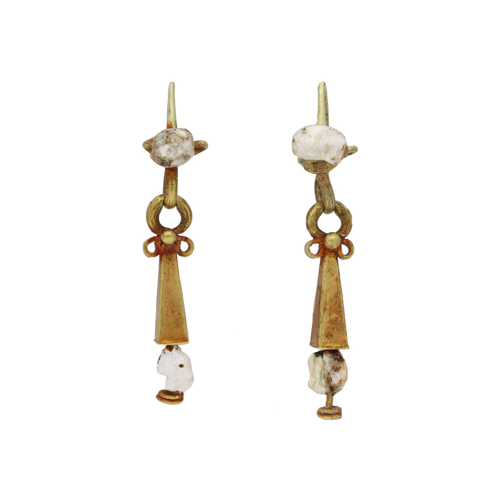 Ancient Roman 18KT Yellow Gold Natural Pearl Earrings front