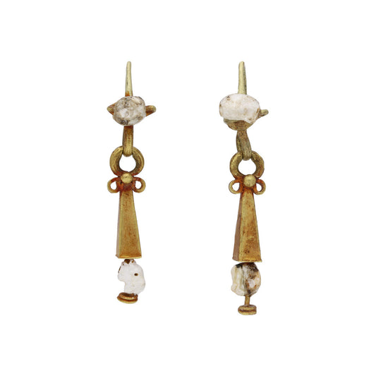 Ancient Roman 18KT Yellow Gold Natural Pearl Earrings front