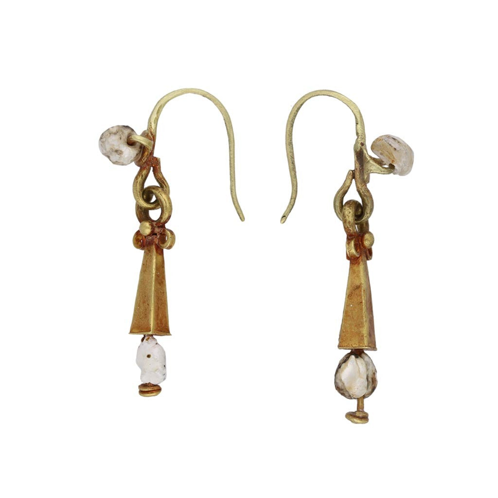 Ancient Roman 18KT Yellow Gold Natural Pearl Earrings side