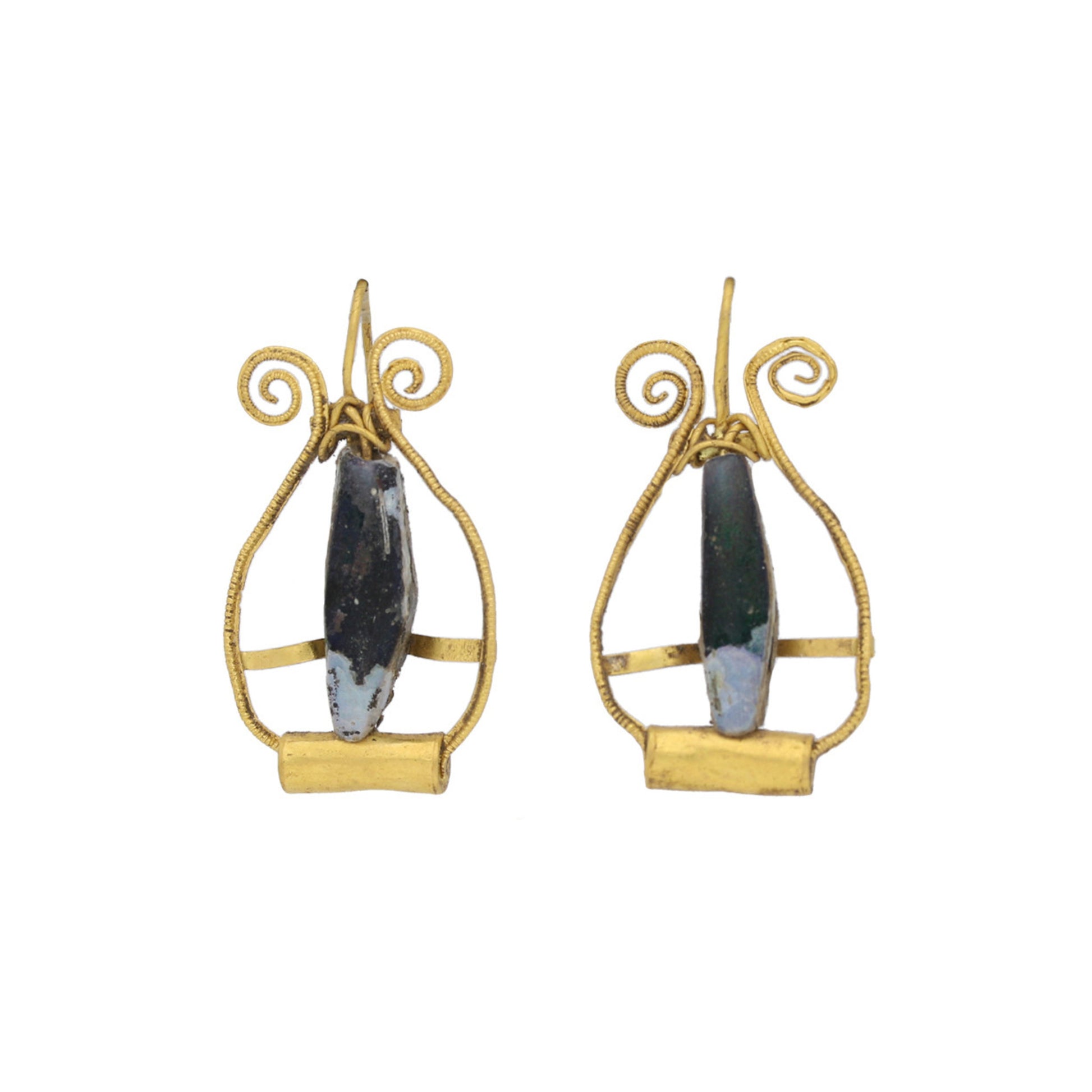 Ancient Roman 18KT Yellow Gold Glass Earrings front