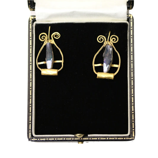 Ancient Roman 18KT Yellow Gold Glass Earrings in box