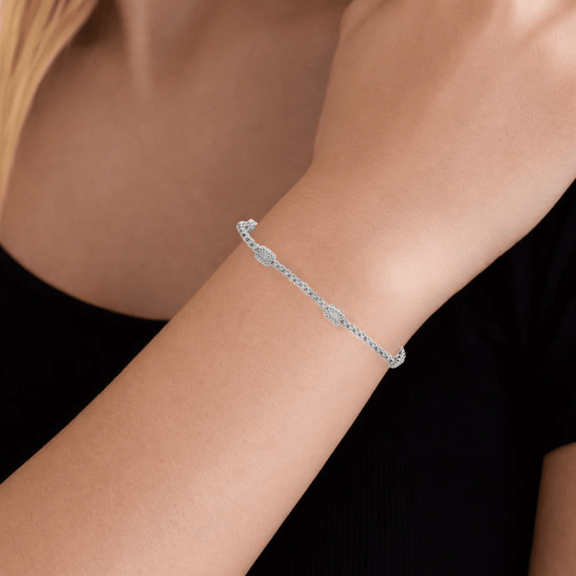 Post-1980s 14KT White Gold Diamond Bracelet on wrist